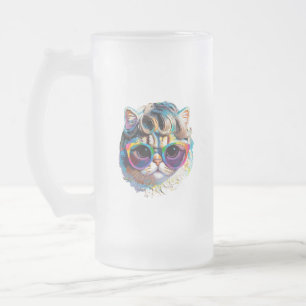 Chope Givrée Chat dans une perruque + Lunettes de soleil (Peint