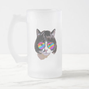 Chope Givrée Chat dans une perruque + Lunettes de soleil (Peint