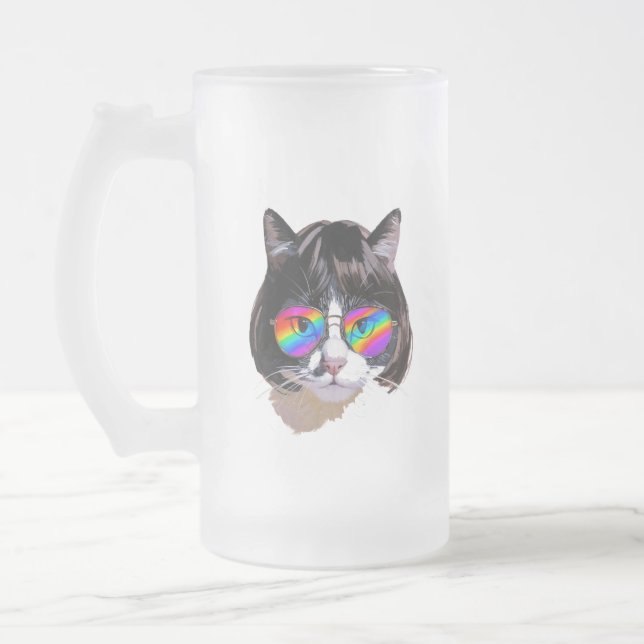 Chope Givrée Chat dans une perruque + Lunettes de soleil (Peint (Gauche)