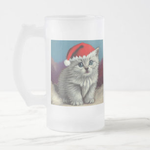 Chope Givrée Chat de Noël Vintage à Santa Hat