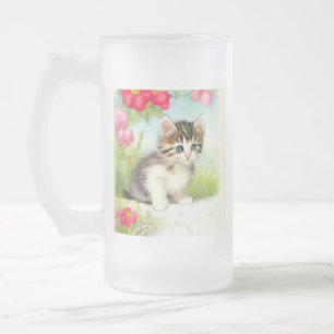 Chope Givrée Chaton vintage blanc et Brown avec fleurs