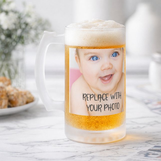 Chope Givrée Conception facile unique personnalisée (Easy design unique one of a kind personalized frosted glass beer mug by Ricaso. A great photo gift)