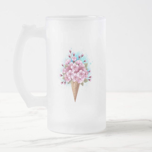 Chope Givrée Cône rose Sakura crème glacée gaufre (Gauche)