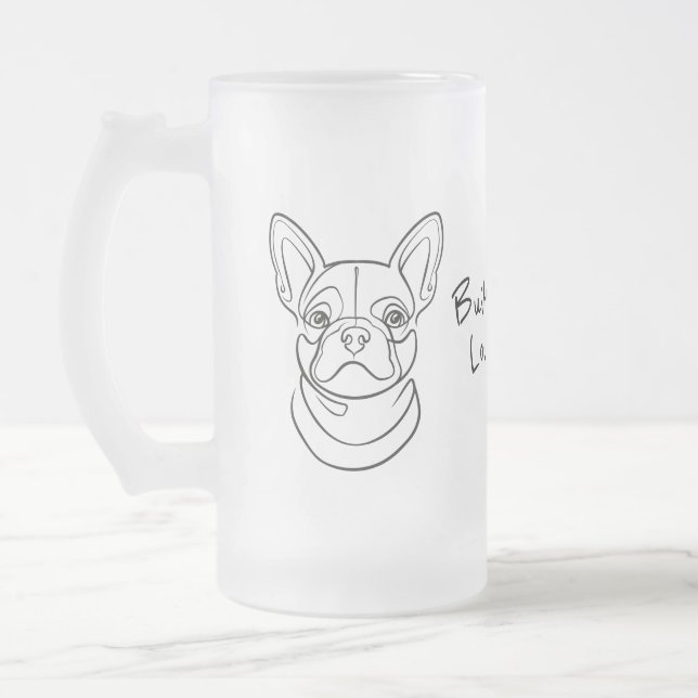 Chope Givrée Dessin au trait de Bouledogue Français. Construit  (Gauche)