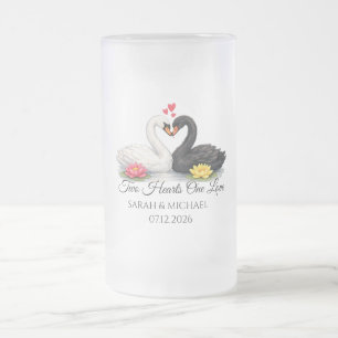 Chope Givrée Deux cœurs un amour Cygne Anniversaire Verre dépol