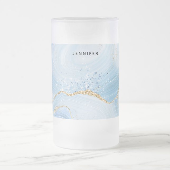 Chope Givrée Élégant Cool Bleu Agate avec ruban Parties scintil (Centre)