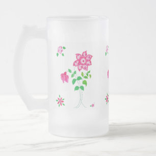 Chope Givrée Fleur rose vif Motif Faux Applique sur blanc