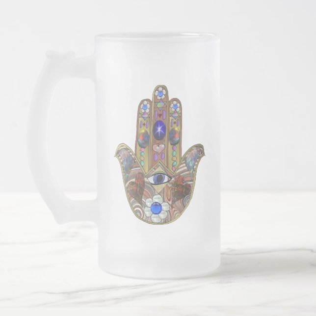 Chope Givrée Hamsa Coeurs Fleurs Opal Art sur Or (Gauche)