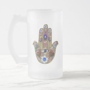 Chope Givrée Hamsa Cœurs Fleurs Opale Art sur Or