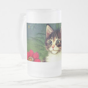 Chope Givrée Illustration vintage de chat avec fleurs de printe