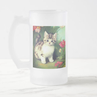 Chope Givrée Illustration vintage de chat avec Fleurs rouges
