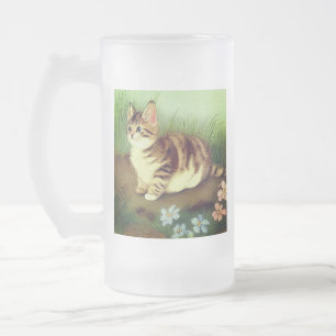 Chope Givrée Illustration vintage Kitten avec fleurs
