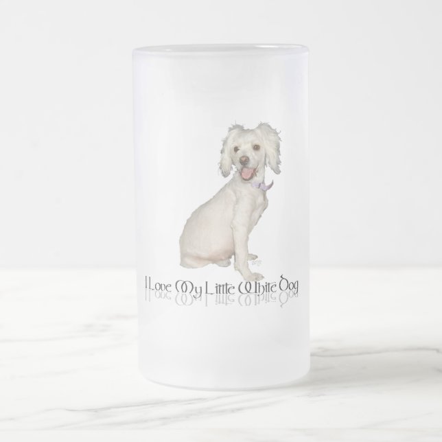 Chope Givrée J'adore mon petit chien blanc - mélange de caniche (Centre)