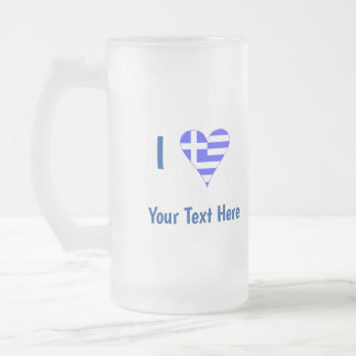 Chope Givrée Je (Drapeau Grec en forme de cœur) Votre Texte