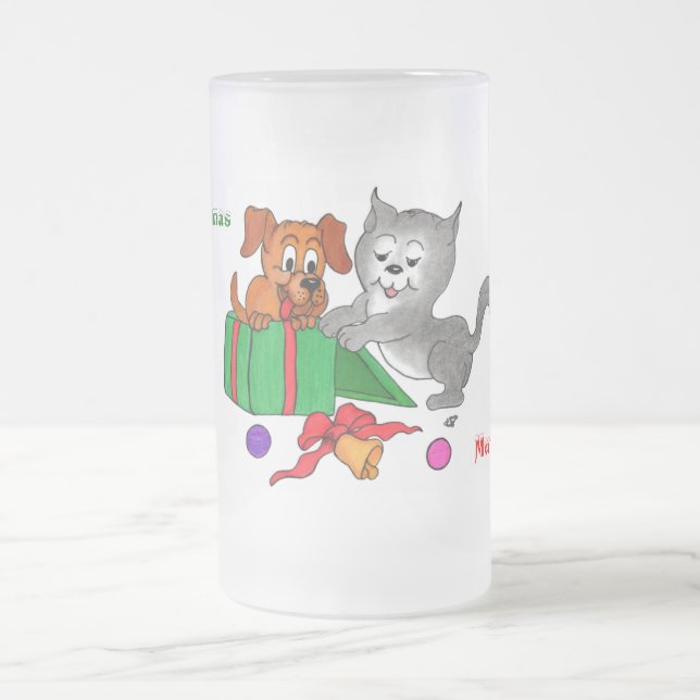 Chope Givrée Joyeux Noël avec chat et chiot (Centre)