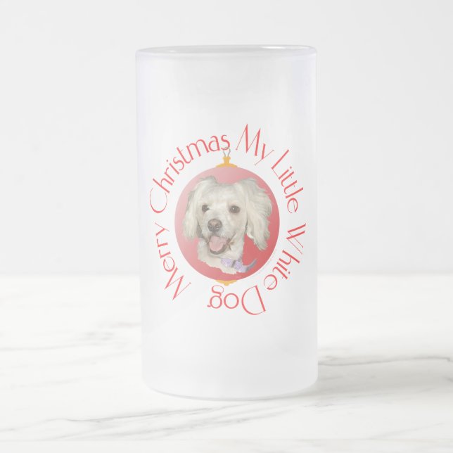 Chope Givrée Joyeux Noël Petit Chien Blanc Caniche / Bichon (Centre)