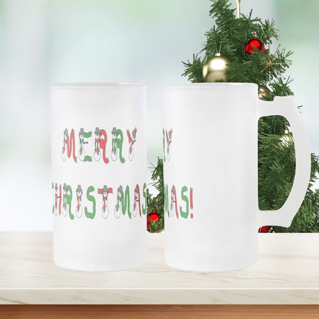Chope Givrée Joyeux Noël Snowman Police Frosted Musique (Merry Christmas Snowman Font Frosted Mug)