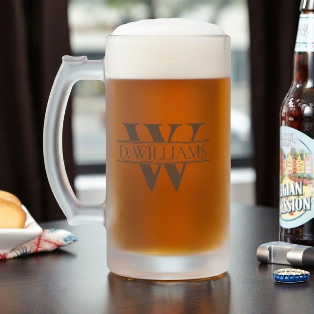 Chope Givrée Large Custom Monogram Initial  (Large Custom Monogram Initial Frosted Glass Beer Mug)