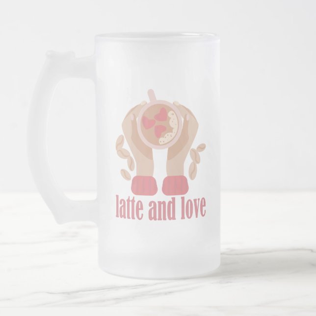 Chope Givrée Latte et coupe d'amour, mains et citation de café (Gauche)