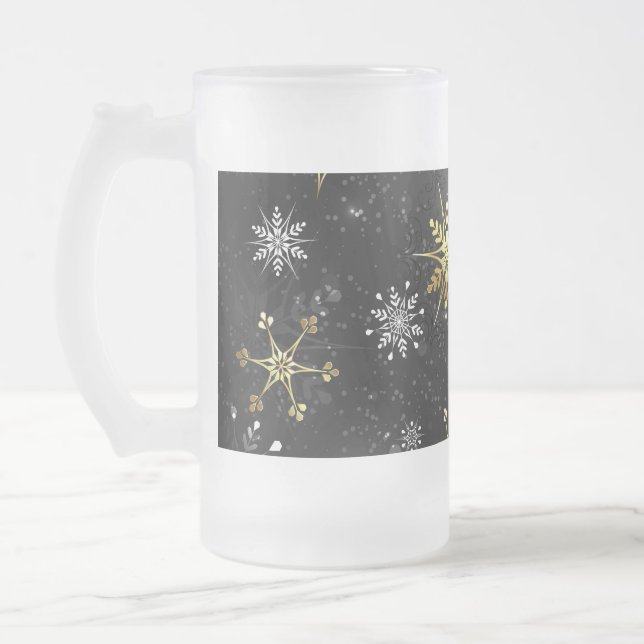 Chope Givrée Les flocons dorés de Noël sur l'Arrière - plan noi (Gauche)