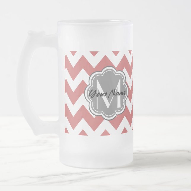 Chope Givrée Monogramme de gris fleuri rouge indien Chevron (Gauche)