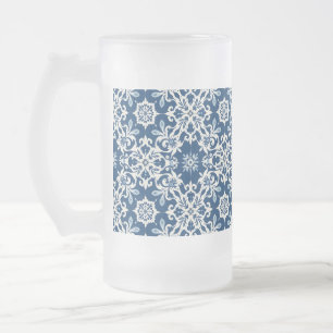Chope Givrée Motif d'ornement boho en blanc-bleu vintage