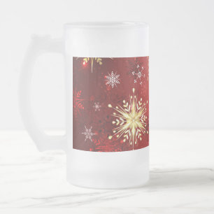 Chope Givrée Noël Golden Snowflakes sur Arrière - plan rouge