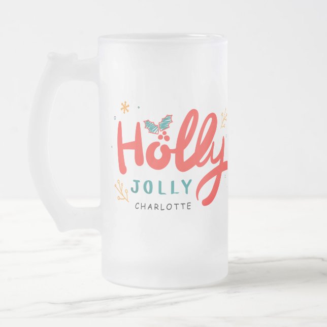Chope Givrée Noël Holly Jolly Fun Winter Nom personnalisé (Gauche)