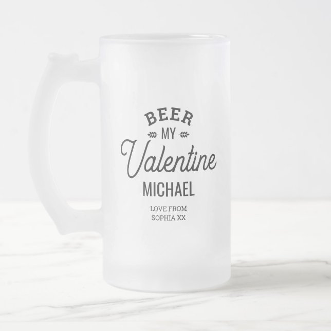 Chope Givrée Nom personnalisé Bière My Valentine Love Glass Cup (Gauche)