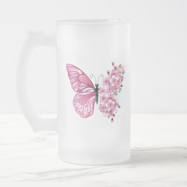 Chope Givrée Papillon à fleurs avec Sakura rose (Gauche)