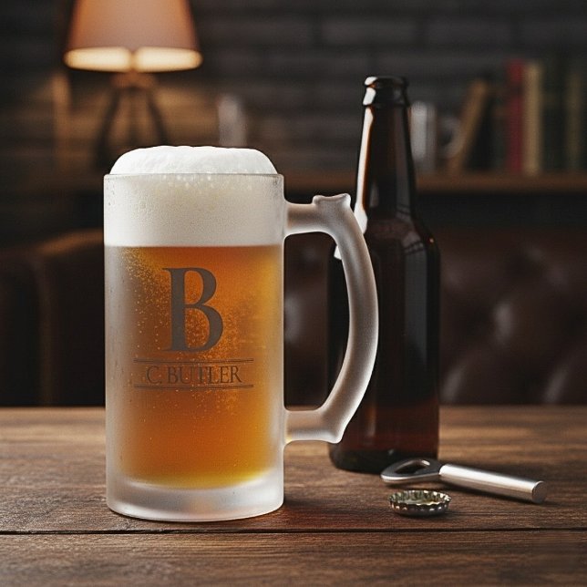 Chope Givrée Personalized Monogram Initial Custom (Personalized Monogram Initial Custom Frosted Glass Beer Mug)