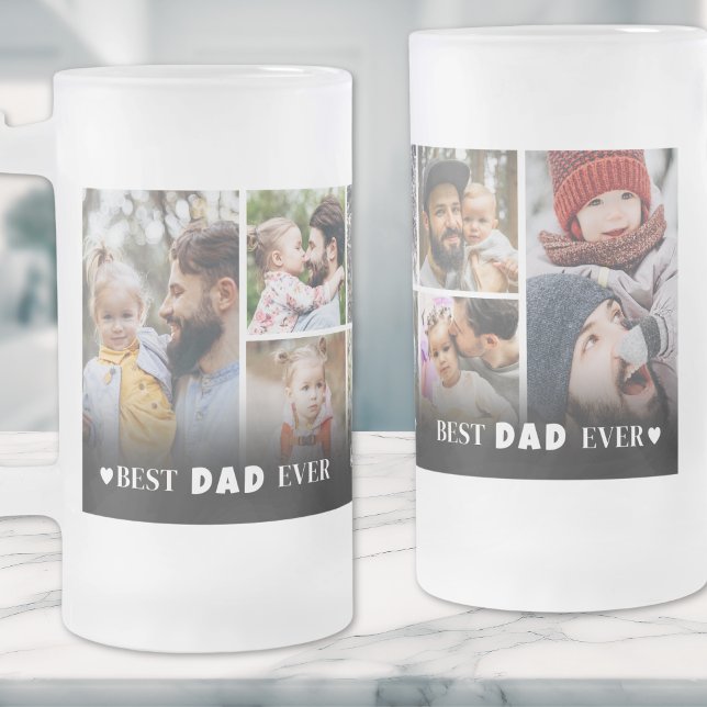 Chope Givrée Personnalisé Meilleur Papa Jamais Photo Collage Pè (Personalized Best Dad Ever Photo Collage Father Frosted Glass Beer Mug)