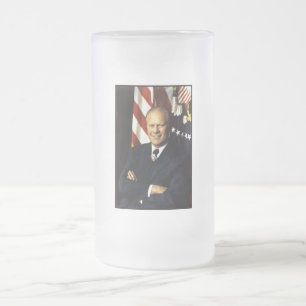 Chope Givrée Portrait de Gerald Ford sur verre dépoli bière 