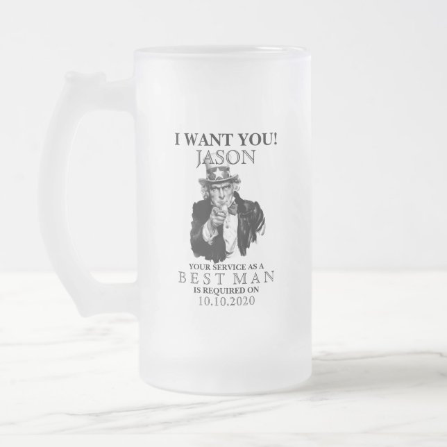 Chope Givrée Proposition de Best Man Groomsman Oncle Sam Je veu (Gauche)