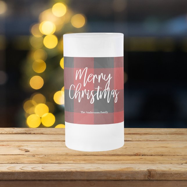Chope Givrée Red Buffalo Plaid & Joyeux Noël |Nom personnel (Créateur téléchargé)