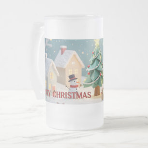 Chope Givrée Scène festive d'arbre de Noël et de bonhommes de n