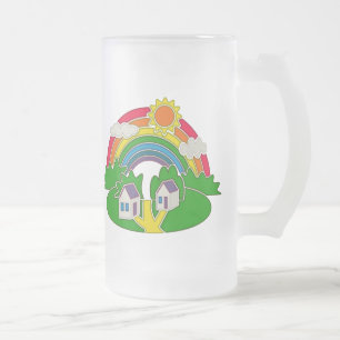 Chope Givrée Scène rurale avec arc-en-ciel et maison de campagn