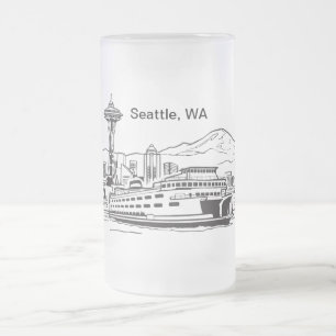 Chope Givrée Seattle Ferry & Skyline Line Art Washington State