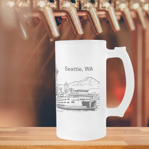 Chope Givrée Seattle Ferry & Skyline Washington State Line Art