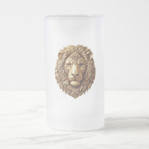 Chope Givrée Tête de Lion Majestueuse Ornement Tribal Art Verre