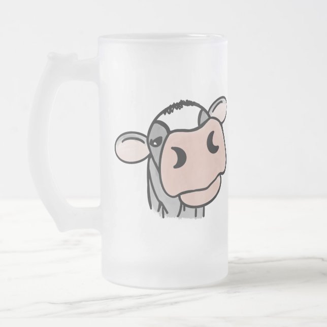 Chope Givrée vache de dessin animé noir blanc rose baiser gris  (Gauche)