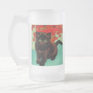 Chope Givrée Van Gogh Chat noir Fleurs rouges