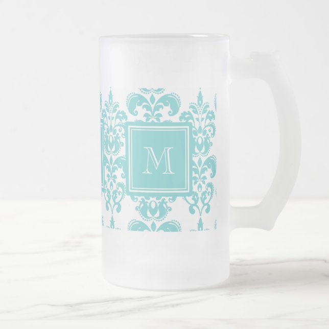 Chope Givrée Votre monogramme, modèle de Damas Turquoise 2 (Droit)