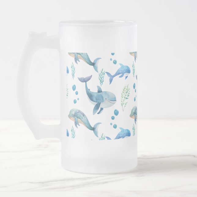Chope Givrée Watercolor Blue Whale Motif sans couture (Gauche)