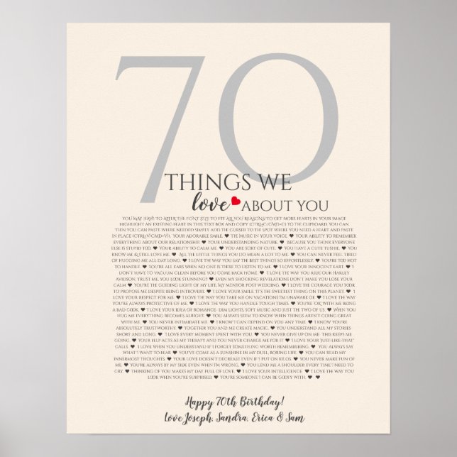 Choses que nous aimons chez vous 70 Poster | Perso (Devant)