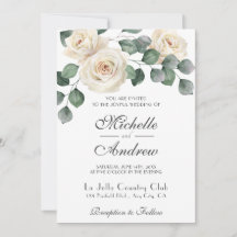 Chou blanc Roses de jardin Mariage Invitation