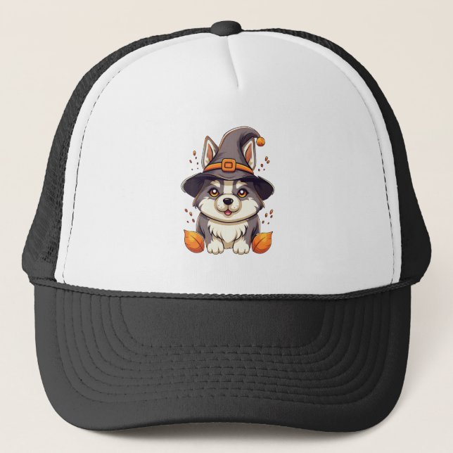 Chou Husky dans l'Halloween Casquette d'une sorciè (Devant)
