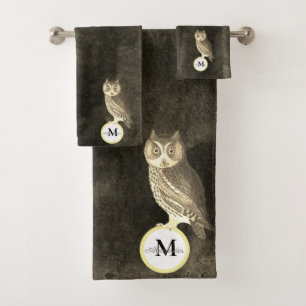 Chouette à aquarelle rustique Nom du monogramme Br