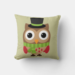 Chouette à chapeau avec Coussin à écaille verte