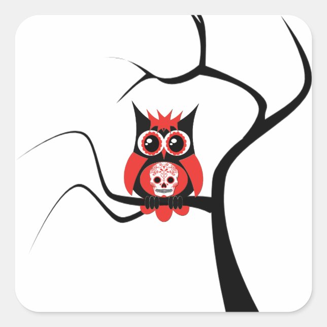 Chouette à crâne rouge dans un autocollant à arbre (Devant)